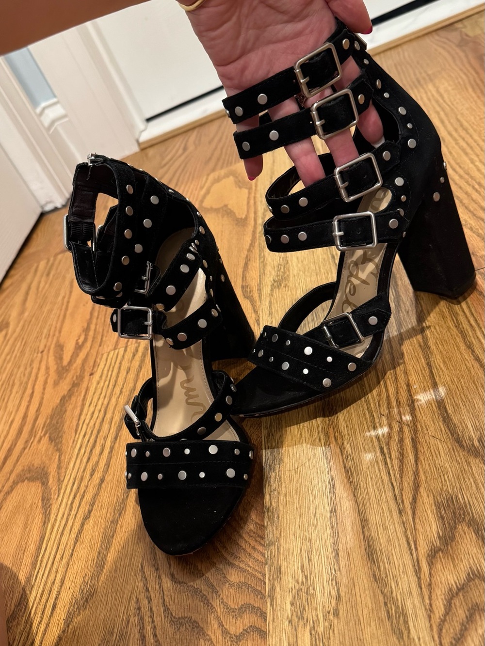 Sam Edelman Black Studded Block Heel Sandals - Picture 2 of 5